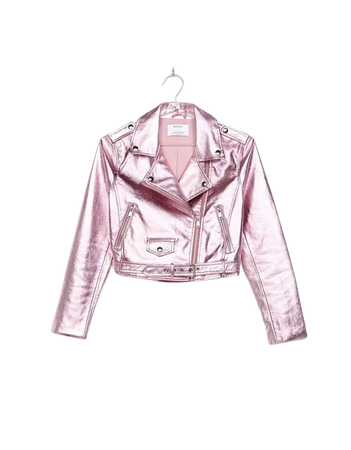 Pink metallic leather jacket.