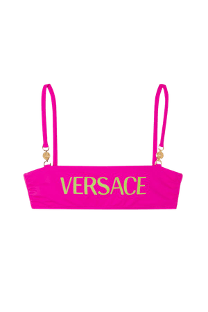 Bright pink Embellished printed bikini top | Versace | NET-A-PORTER