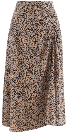 Animal Print Side Ruched Midi Skirt in Caramel - Retro, Indie and Unique Fashion
