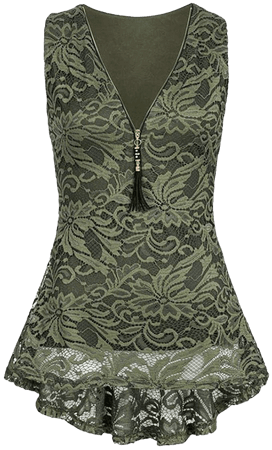 2018 Fashion Women Elegant V-Neck Zip Up Floral Lace Tank Tops Tunic Summer Sleeveless Blouse Shirts Cami (Green, L) at Amazon Women’s Clothing store