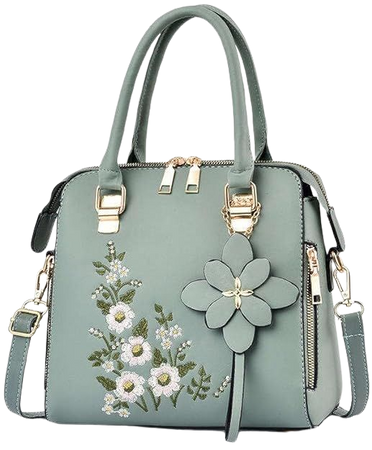 Amazon.com: Women Faux Leather Embroidered Tote Bag Satchel Bag Flower Top Handle Satchel Shoulder Bags Small Crossbody Totes (Green) : Clothing, Shoes & Jewelry