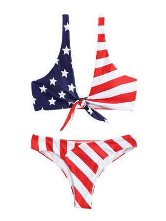 American Flag Print Knot Front Bikini Swimsuit | SHEIN USA