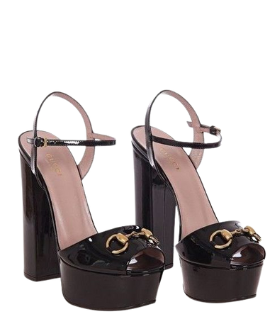 Gucci Black Patent Leather Platform Sandals