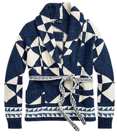 Geometric Cotton-Linen Shawl Cardigan