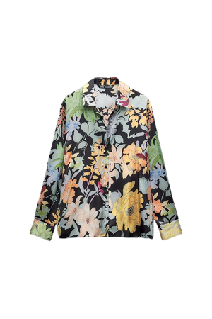 FLORAL PRINT SATIN blouse- pattern- button-up collared- Multicolored | ZARA United States