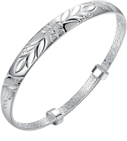 KACON Sterling Silver Plated Bangle Bracelet, Fashion Simple Open Bangles Cuff bracelets for Women Girls (2): Clothing, Shoes & Jewelry
