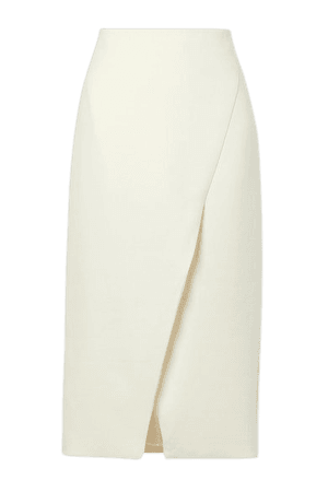 Wrap-effect Woven Midi Skirt - Ivory