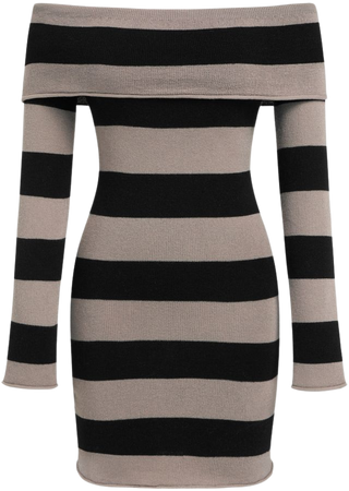 Knitted Off-shoulder Striped Mini Dress - Cider