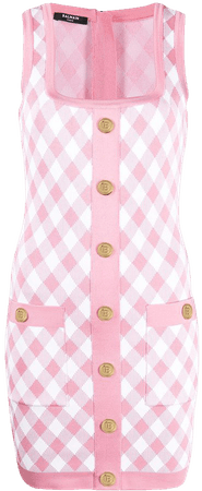 Balmain Gingham Jacquard Mini Dress - Farfetch | Mini dress, Pink gingham, Gingham