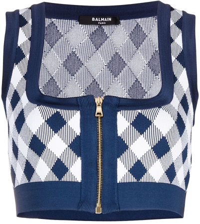 Shop Balmain cropped plaid top with Express Delivery - FARFETCH