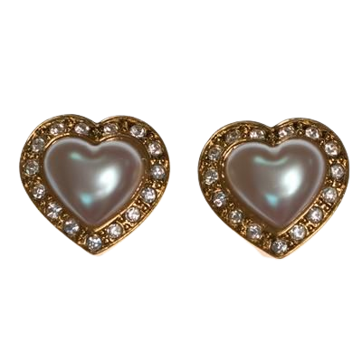 Vintage Avon Pearl and Diamante Crystal Heart Earrings - Vintage Meet Modern