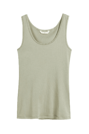 Lace-trimmed Tank Top - Sage green - Ladies | H&M US