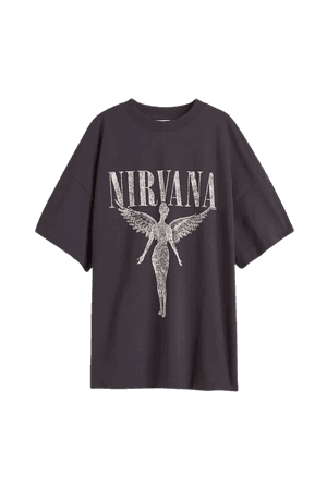 Long Printed T-shirt - Dark gray/Nirvana - Ladies | H&M US