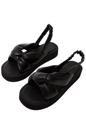 Black Padded Knot Slingback Flatform Sandals | PrettyLittleThing USA