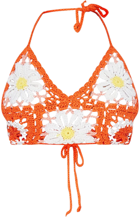 Orange Flower Crochet Crop Top | Knitwear | PrettyLittleThing CA