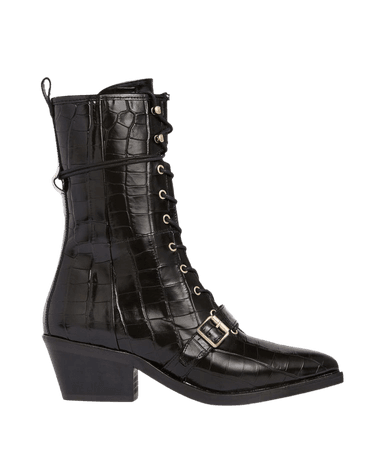 ALLSAINTS US: Womens Kaylee Leather Croc Boots (black)