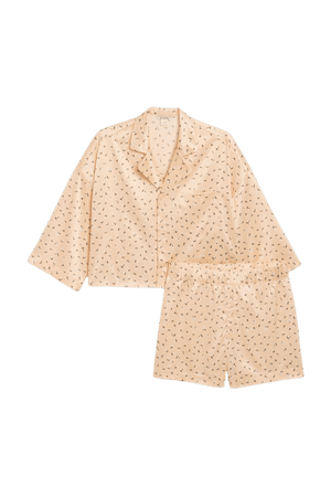Pink satin pyjama set - Spring flowers - Sleepwear - Monki WW