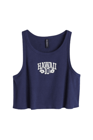 Printed Crop Tank Top - Dark blue/Hawaii - Ladies | H&M US