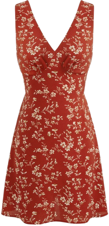 V-neck Floral Cut Out Knotted Mini Dress - Cider