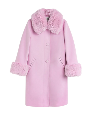Petite pink faux fur longline coat | River Island