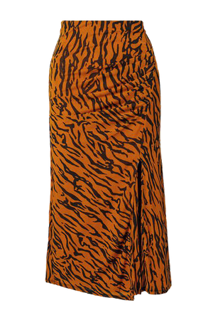 Edna Gathered Tiger-print Stretch-jersey Midi Skirt - Orange