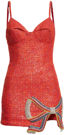 Area Crystal Rainbow Bow Metallic Tweed Minidress | Nordstrom