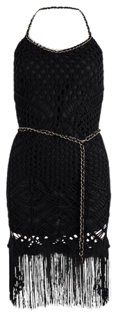 Chain Neck Belted Crochet Mini Dress | Karen Millen