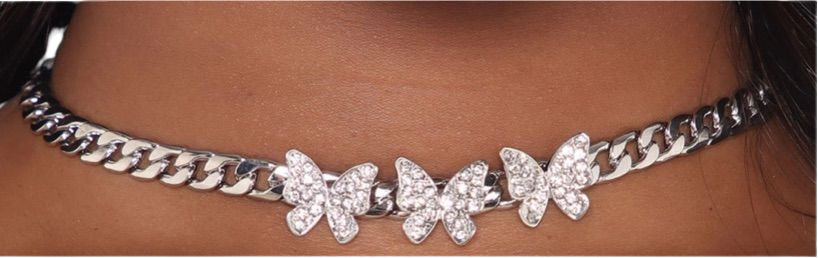 Silver butterfly choker necklace