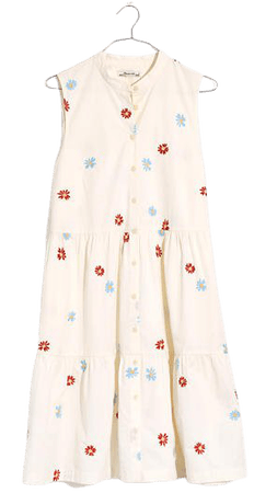 Daisy Embroidered Banded-Collar Tiered Dress