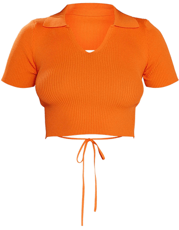 Orange Rib Knitted Open Tie Back Crop Top | PrettyLittleThing USA