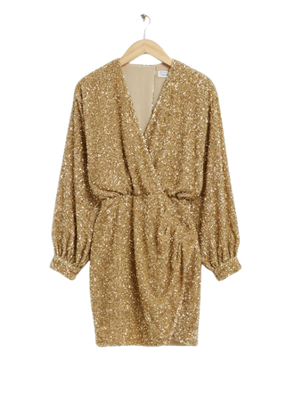 Wrap-Effect Sequin Mini Dress - Gold - & Other Stories WW