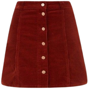 Rust Corduroy Button Front A-Line Skirt