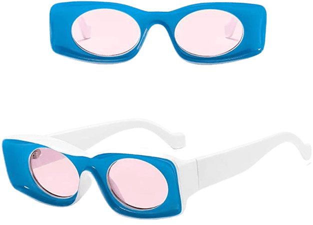 Amazon.com: Rectangle Thick Frame Fashion Sunglasses Chunky Funky (Blue Front, White) : Clothing, Shoes & Jewelry