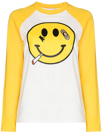 Shop white & yellow Natasha Zinko smiley-print raglan-sleeve T-shirt with Express Delivery - Farfetch