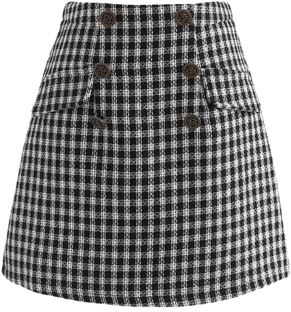Gingham Pattern Shimmer Tweed Mini Skirt in Black - Retro, Indie and Unique Fashion
