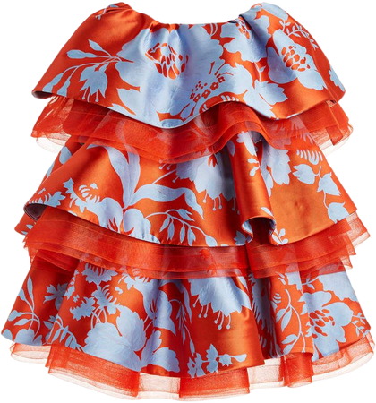 Carolina Herrera Oversized Floral Jacquard Tiered Mini Dress