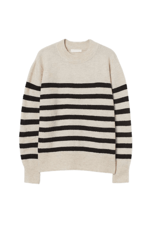 Fine-knit Sweater - Beige melange/black striped - Ladies | H&M US
