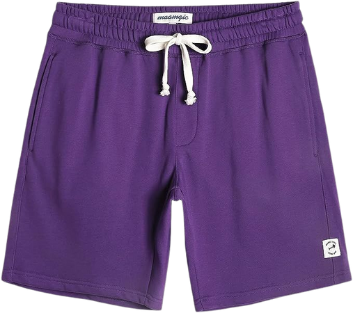 maamgic Mens Sweat Shorts 7" Above Knee Workout Gym Shorts Lounge Shorts with Zipper Pockets Bright Purple at Amazon Men’s Clothing store