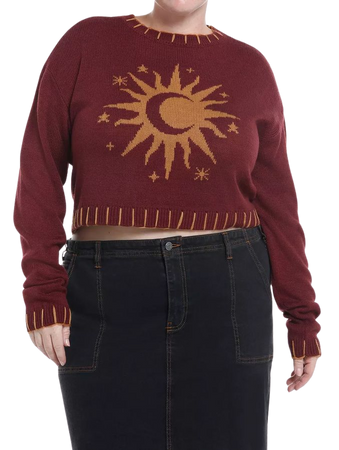 Cosmic Aura Gold Sun & Moon Crop Girls Sweater Plus Size | Hot Topic