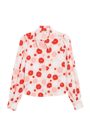 Painted flowers puff sleeve blouse - Pink & red flower garden - Monki WW