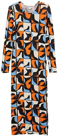 Long orange print bodycon dress - Orange multi shapes - Monki WW