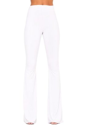 White Slinky Flared Trousers, Trousers, PrettyLittleThing