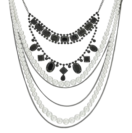 Mood Silver Plated Black Bead and Pearl Multirow Necklace | Debenhams