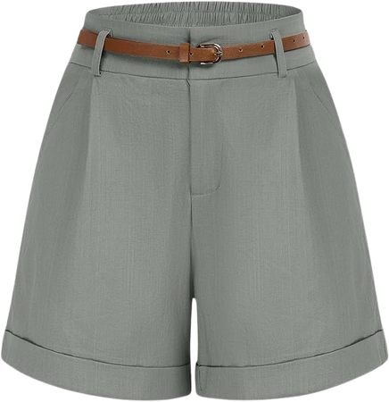 Belle Poque Women Bermuda Shorts Elastic Waist Wide Leg Shorts with Pockets & Belts at Amazon Women’s Clothing store
