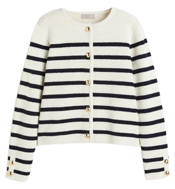 Knit Cardigan - Cream/blue striped - Ladies | H&M US