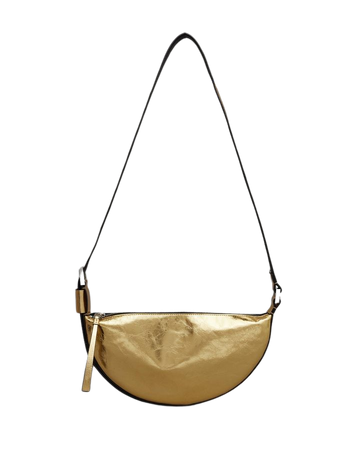 Half Moon Metallic Leather Crossbody Bag Gold | ALLSAINTS US