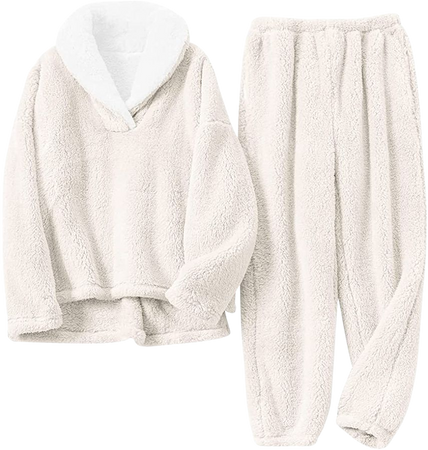 Springrain Womens Fluffy Pajamas Set Fleece Christmas Loungewear Casual Loose Plush Sleepwear(Grey-M) at Amazon Women’s Clothing store