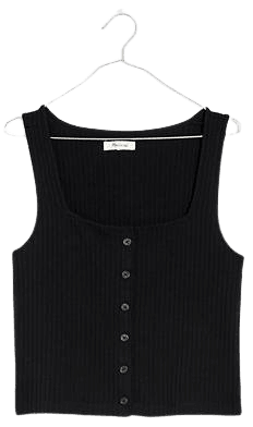 Ribbed Button-Front Crop Tank