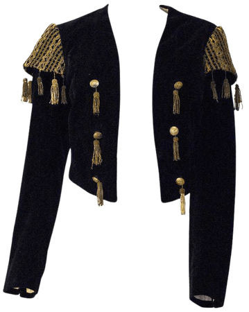 20s Black Velvet Matador Bolero Jacket with Gold Metal Tassels and Embroider For Sale at 1stdibs