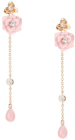 Piaget Rose earrings in rose gold, carved pink opal and diamonds